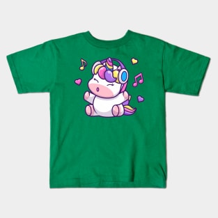 Cute Unicorn Listening Music With Headphone Kids T-Shirt